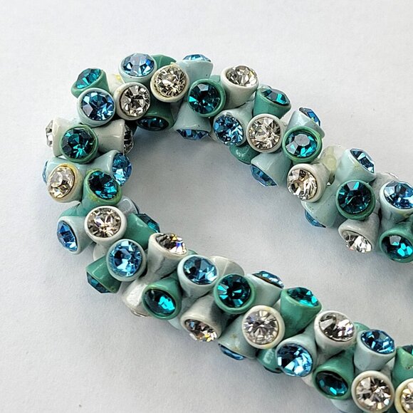 Turquoise Blue and White Rhinestone Stretch Bracelet - Picture 4 of 11